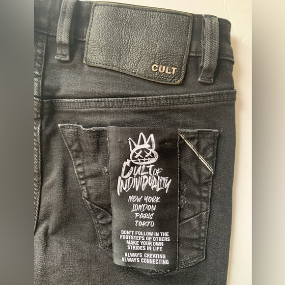 CULT OF INDIVIDUALITY PUNK SUPER SKINNY RIPPED BLACK FADED JEANS W30 L32 MENS😍 - Picture 6 of 10